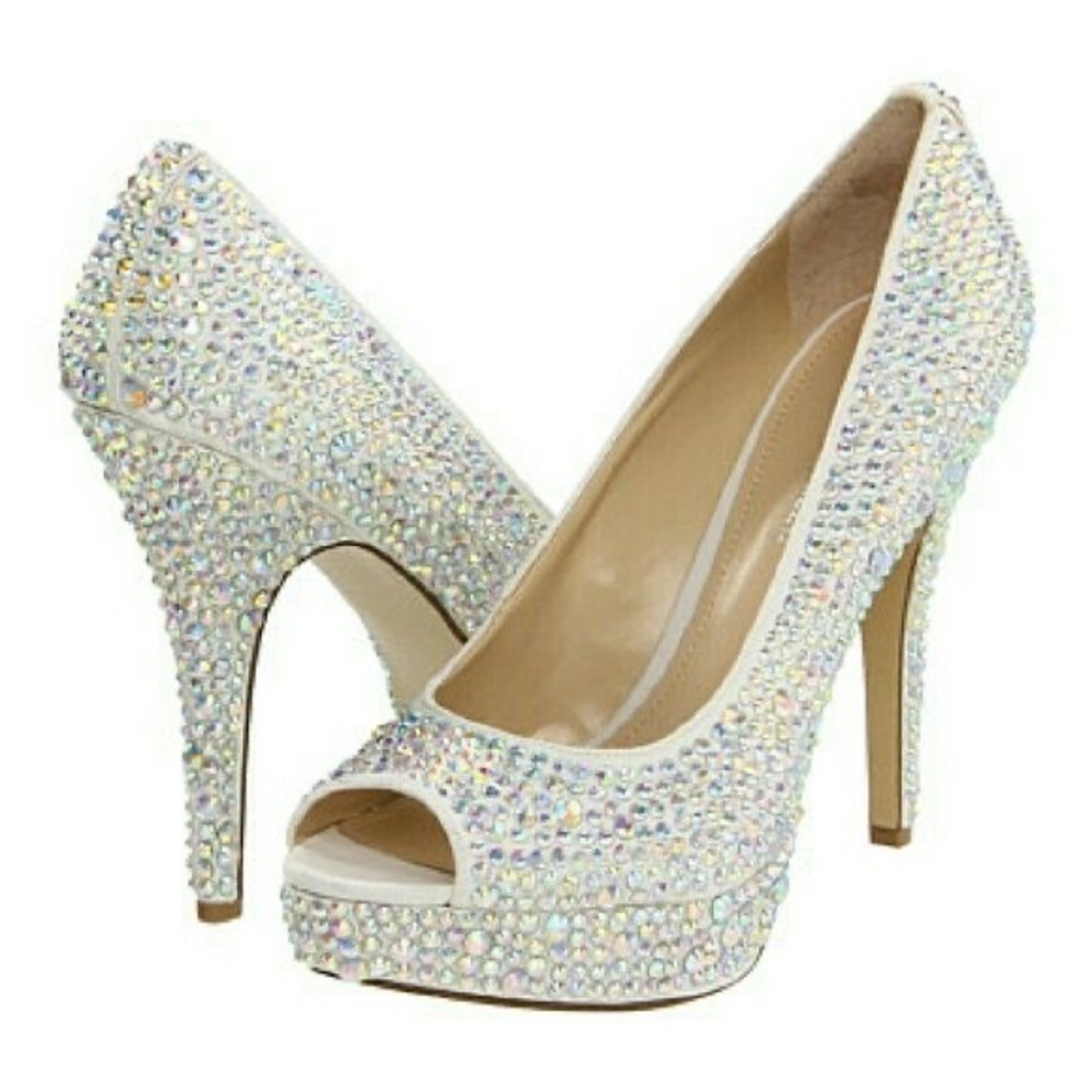 Enzo Angiolini Show You Rhinestone Crystal Peep Toe Mermaid Unicorn Bridal Pump
